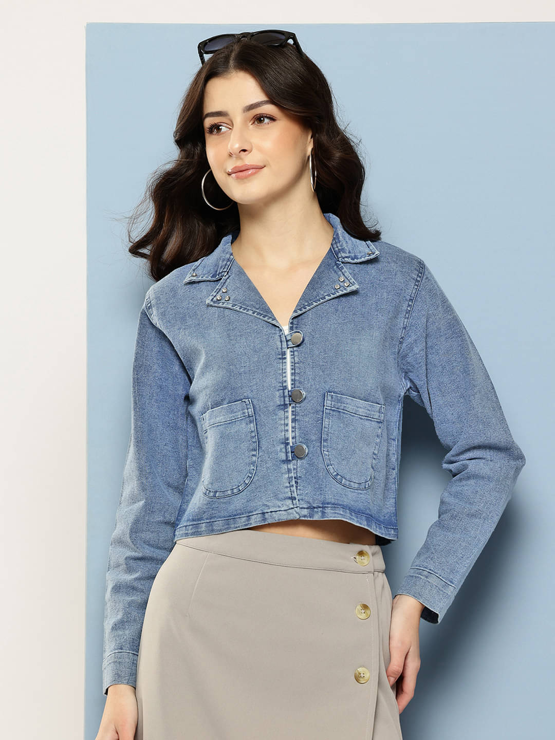     			Aarika - Denim Blue Denim Jacket