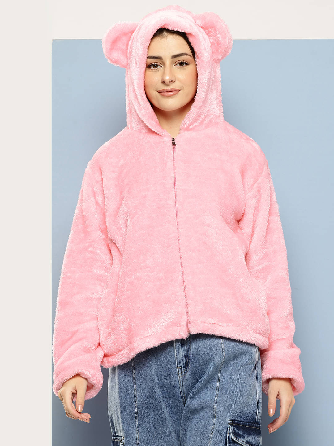     			Aarika - Faux Fur Pink Hooded Jackets