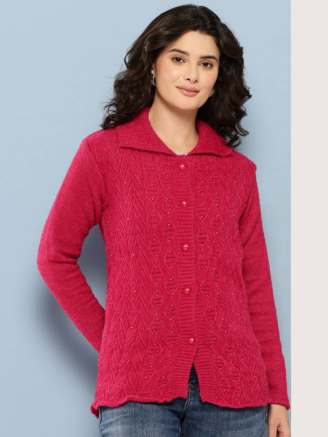     			Aarika Woollen Regular Collar Women's Buttoned Cardigans - Pink ( Pack of 1 )
