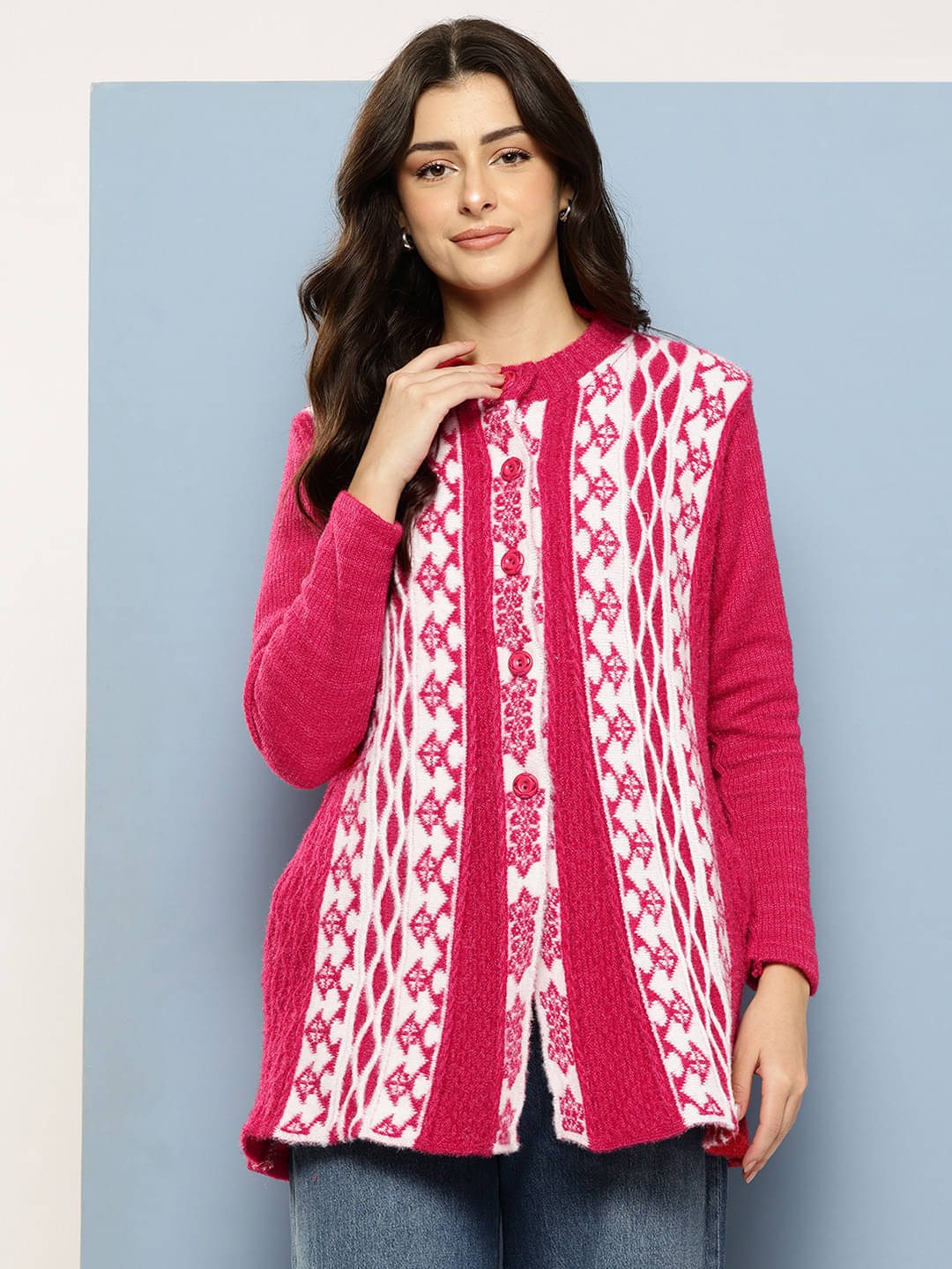 Aarika Woollen Regular Collar Women's Buttoned Cardigans - Pink ( Pack of 1 ) Aarika Woollen Regular Collar Women's Buttoned Cardigans - Pink ( Pack of 1 )