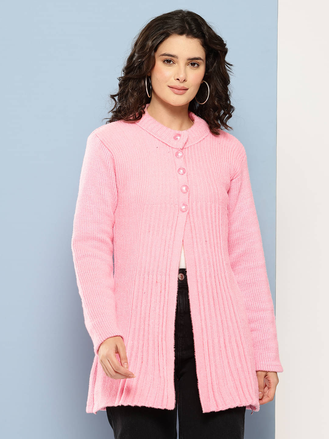 Aarika Woollen Regular Collar Women's Buttoned Cardigans - Pink ( Pack of 1 ) Aarika Woollen Regular Collar Women's Buttoned Cardigans - Pink ( Pack of 1 )