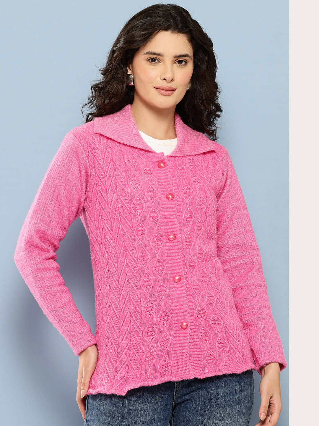     			Aarika Woollen Regular Collar Women's Buttoned Cardigans - Pink ( Pack of 1 )