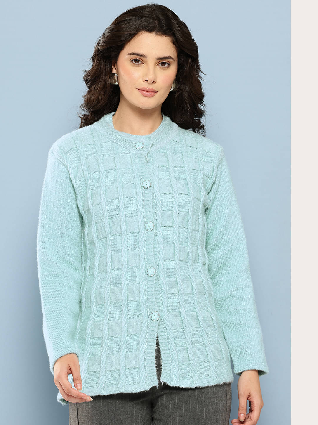     			Aarika Women Woollen Round Neck Cardigan ( Green )