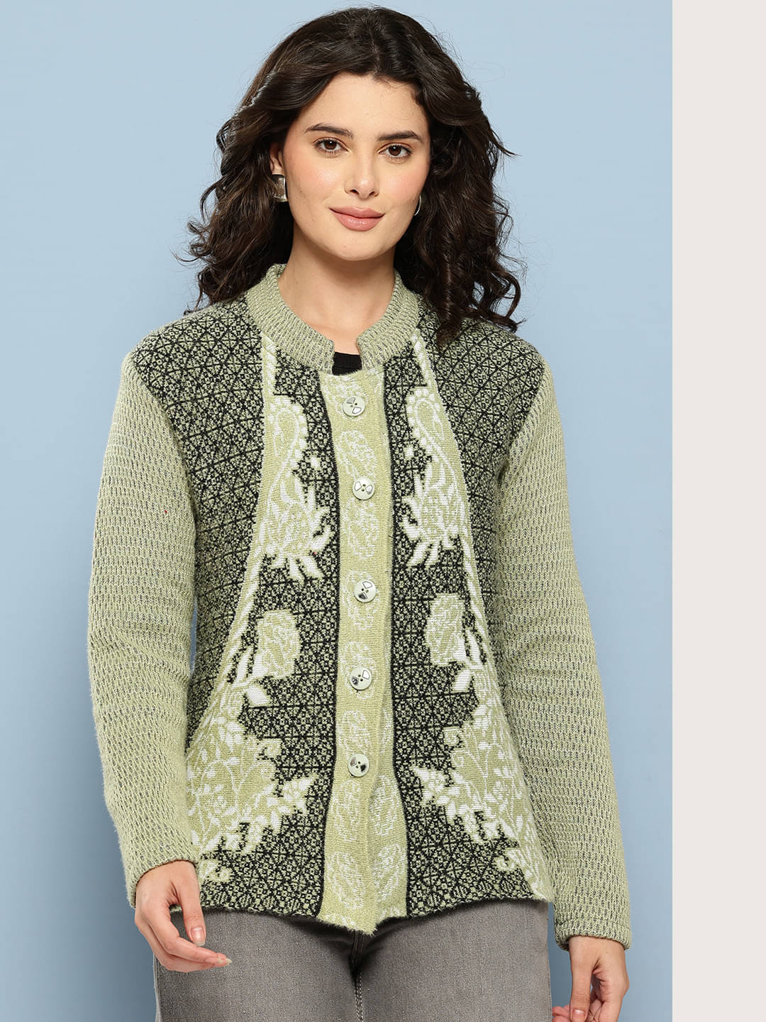 Aarika Woollen Round Neck Women's Buttoned Cardigans - Green ( Pack of 1 ) Aarika Woollen Round Neck Women's Buttoned Cardigans - Green ( Pack of 1 )