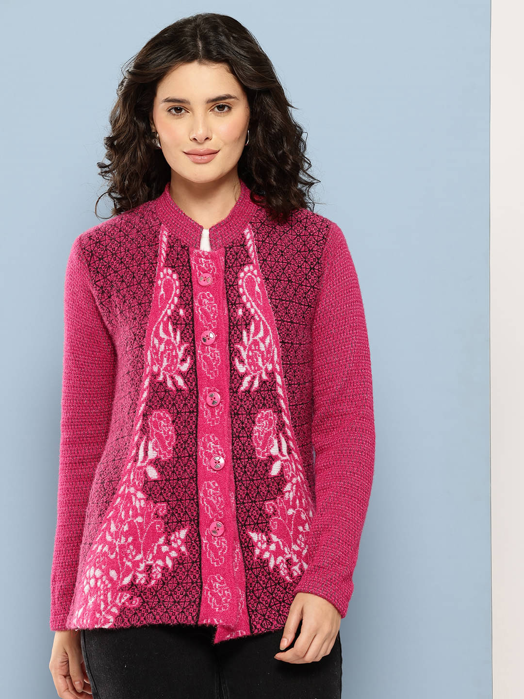 Aarika Woollen Round Neck Women's Buttoned Cardigans - Pink ( Pack of 1 ) Aarika Woollen Round Neck Women's Buttoned Cardigans - Pink ( Pack of 1 )