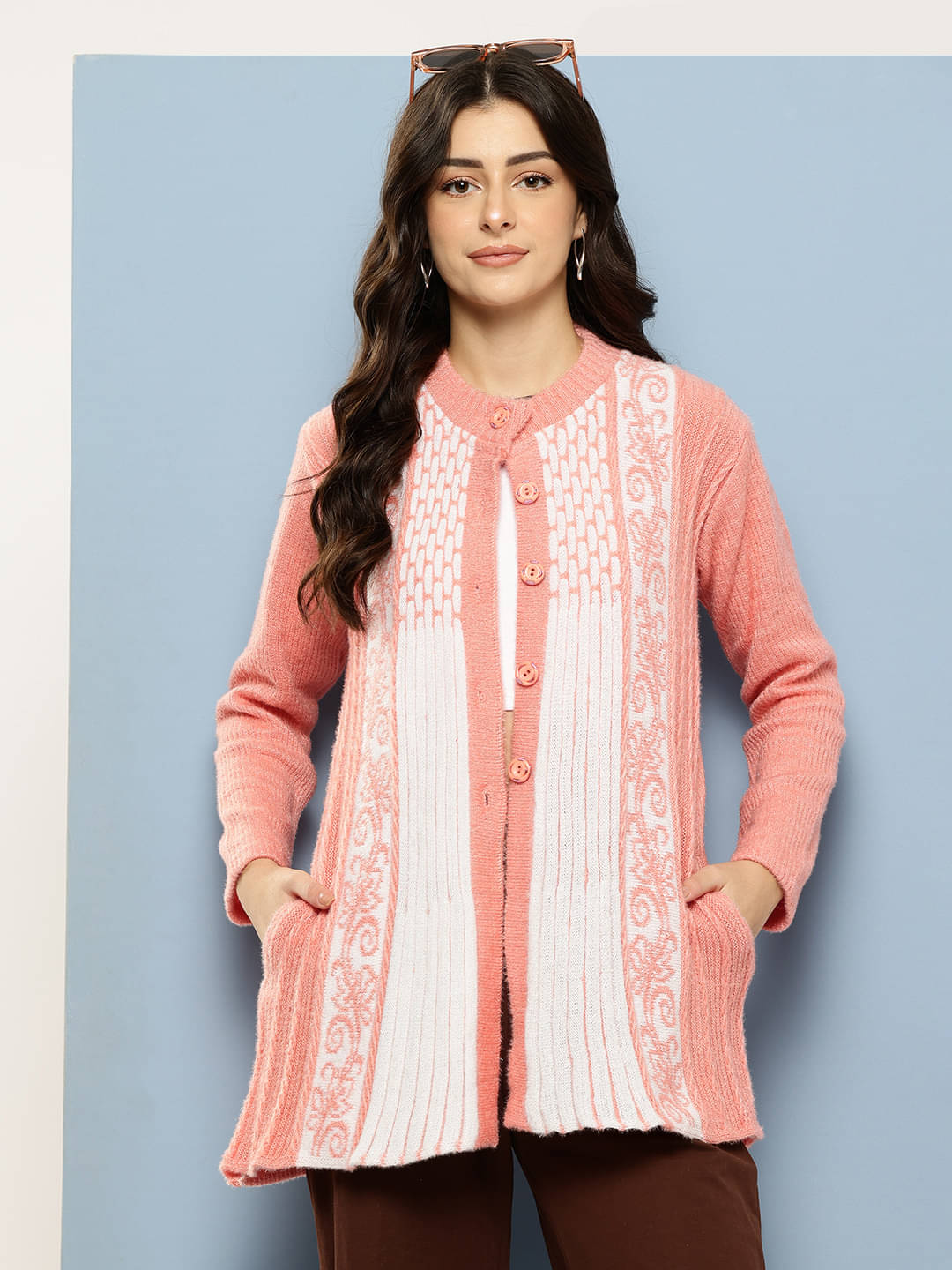     			Aarika Woollen Round Neck Women's Buttoned Cardigans - Peach ( Pack of 1 )