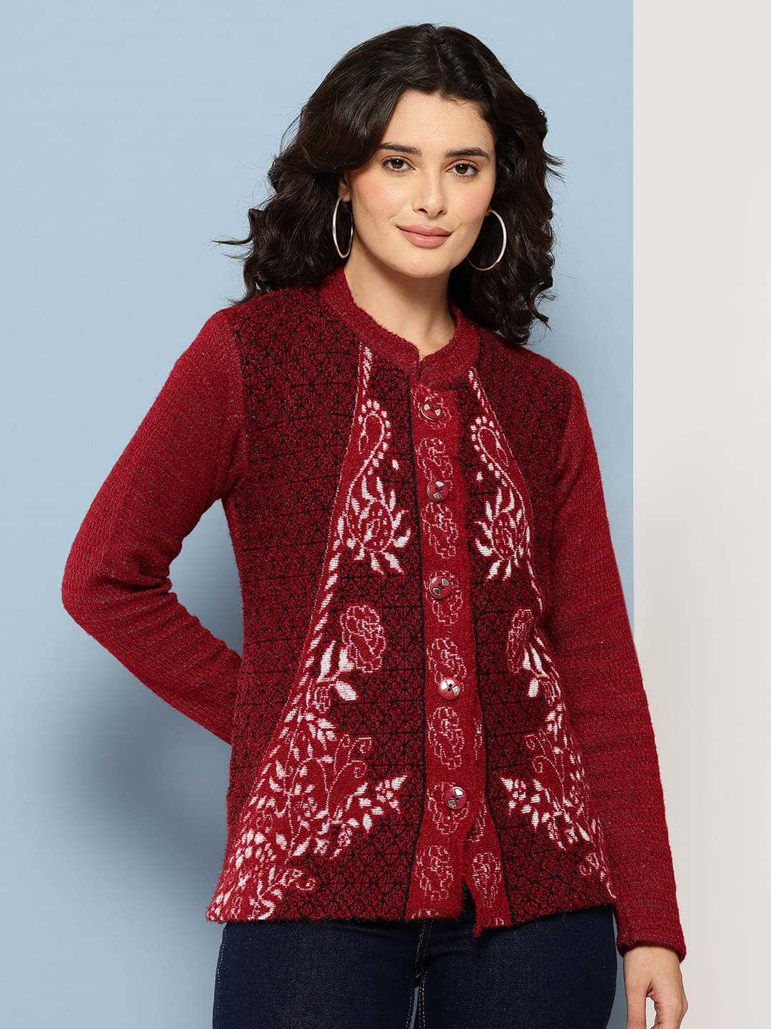 Aarika Woollen Round Neck Women's Buttoned Cardigans - Maroon ( Pack of 1 ) Aarika Woollen Round Neck Women's Buttoned Cardigans - Maroon ( Pack of 1 )