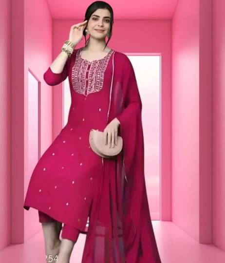     			BONISTA FASHION FOR ALL Women Rayon Embroidered A-line Kurti With Pants ( Pink )