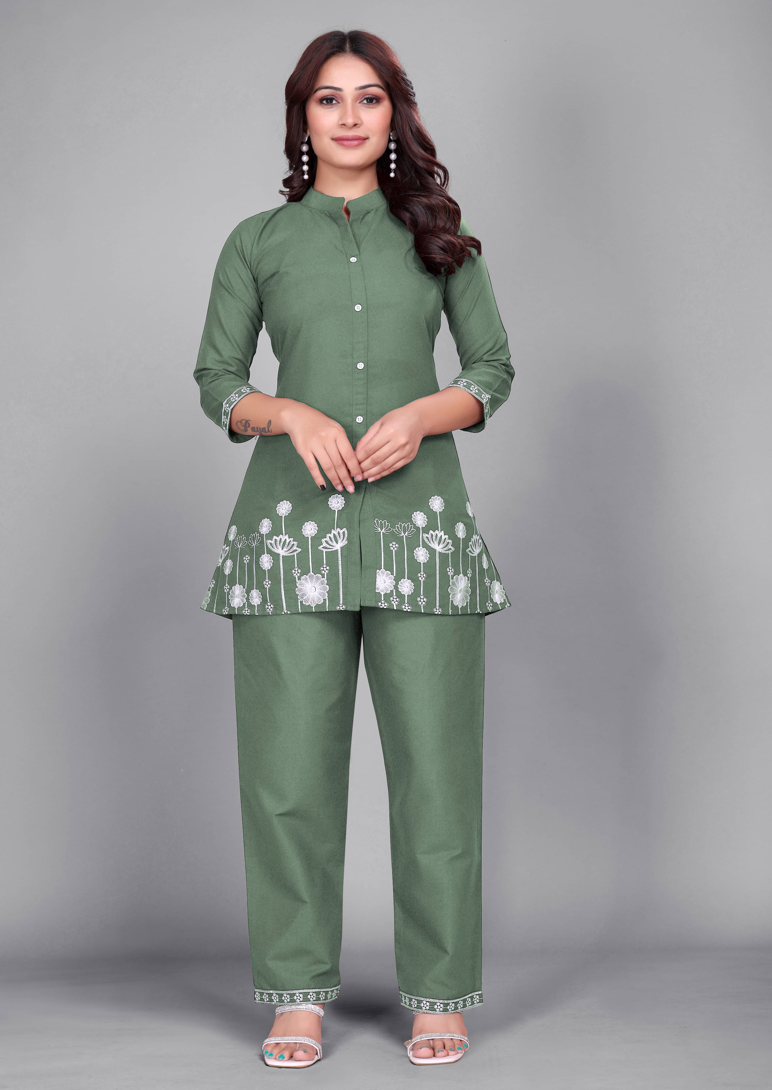 BRANDCLICK Women Embroidered Top With Trousers Co-Ord Set ( Green ) BRANDCLICK Women Embroidered Top With Trousers Co-Ord Set ( Green )