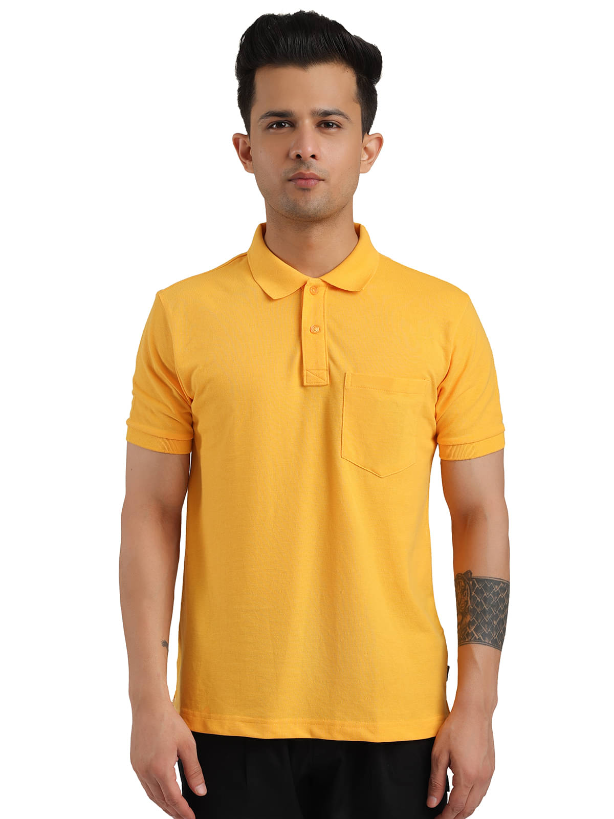     			Bumchums Men Cotton Regular Fit Solid Polo T Shirt ( Yellow )