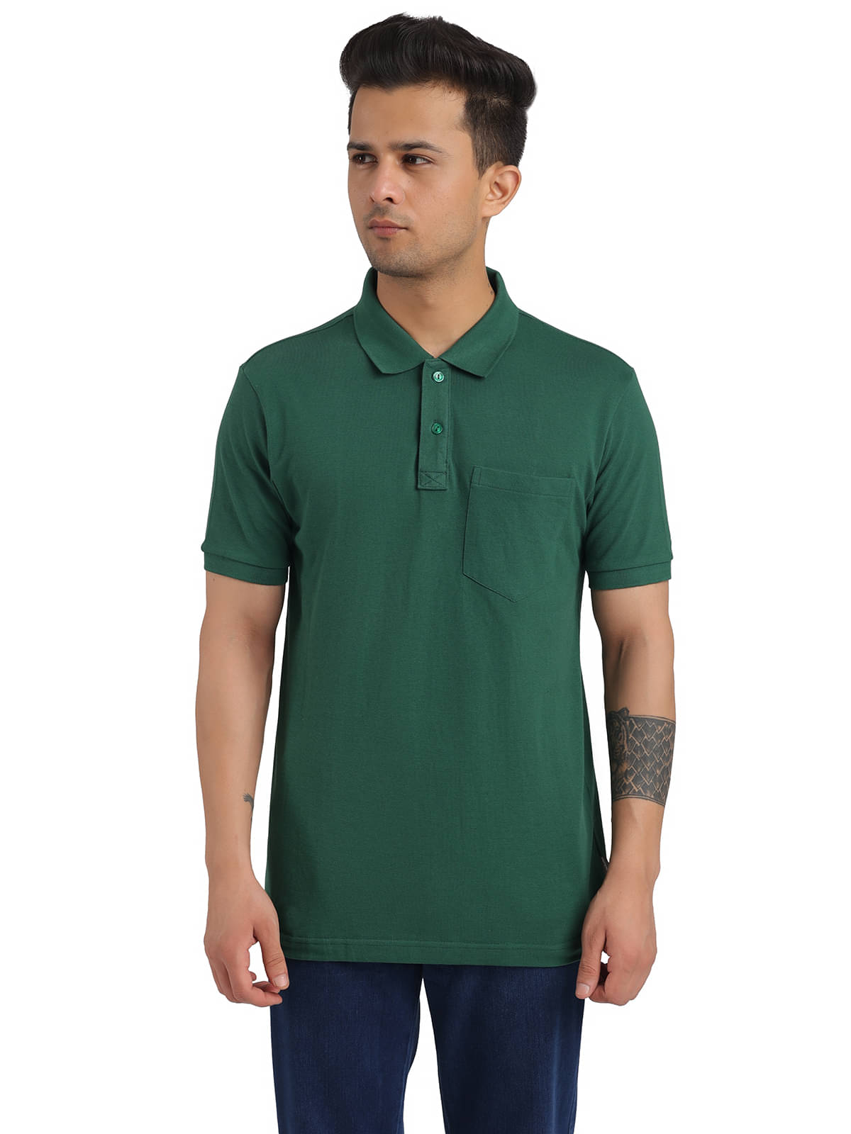     			Bumchums Men Cotton Regular Fit Solid Polo T Shirt ( Dark Green )