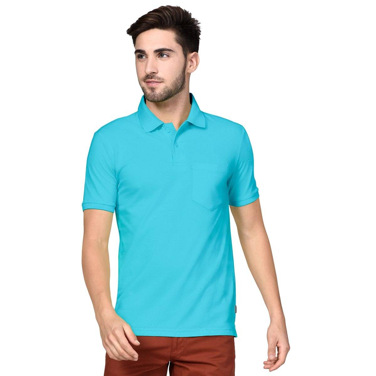     			Bumchums Men Cotton Regular Fit Solid Polo T Shirt ( Sky Blue )