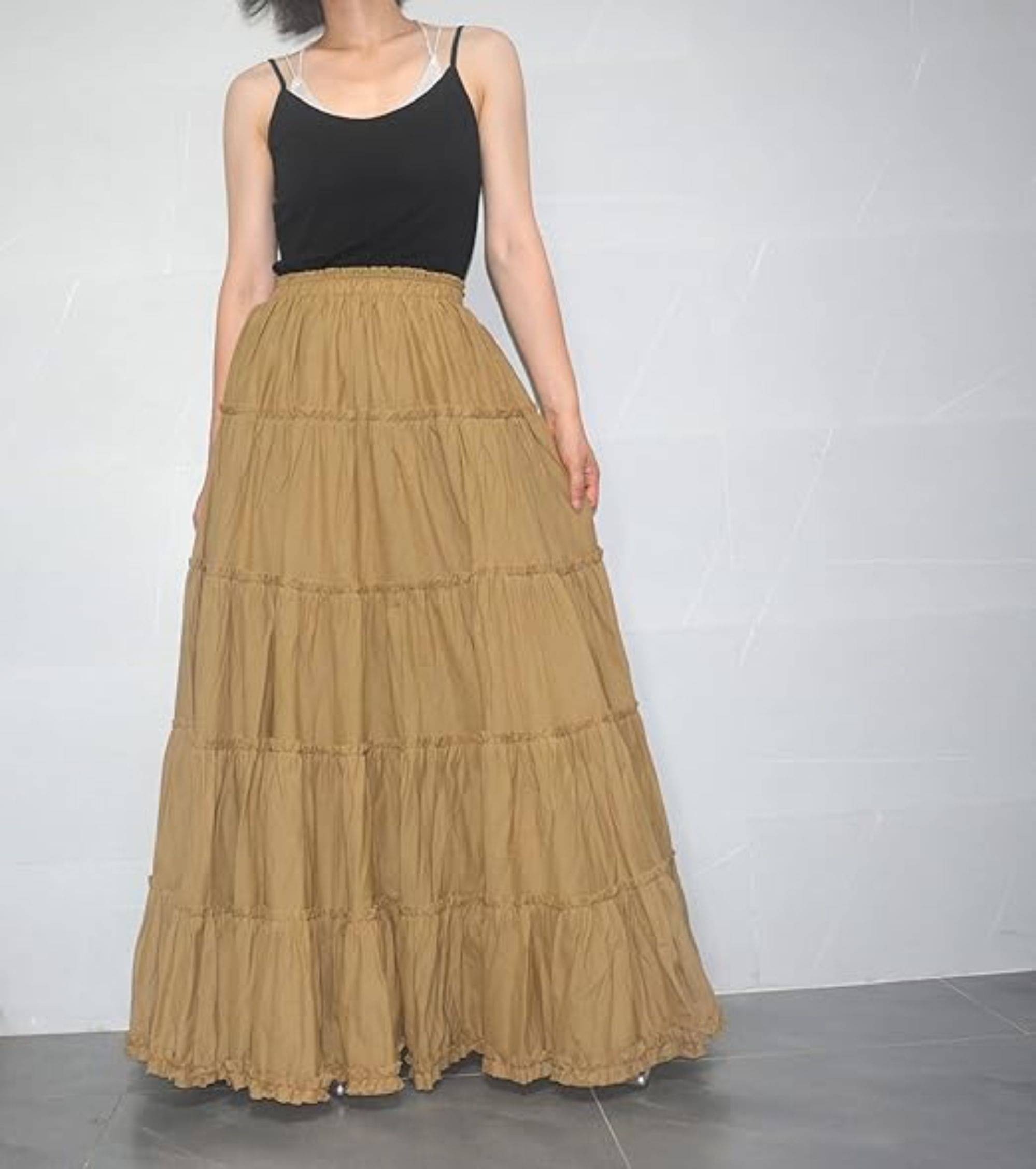     			COMFY ATTIRE Khaki Cotton Women's Tiered Skirt ( Pack of 1 )