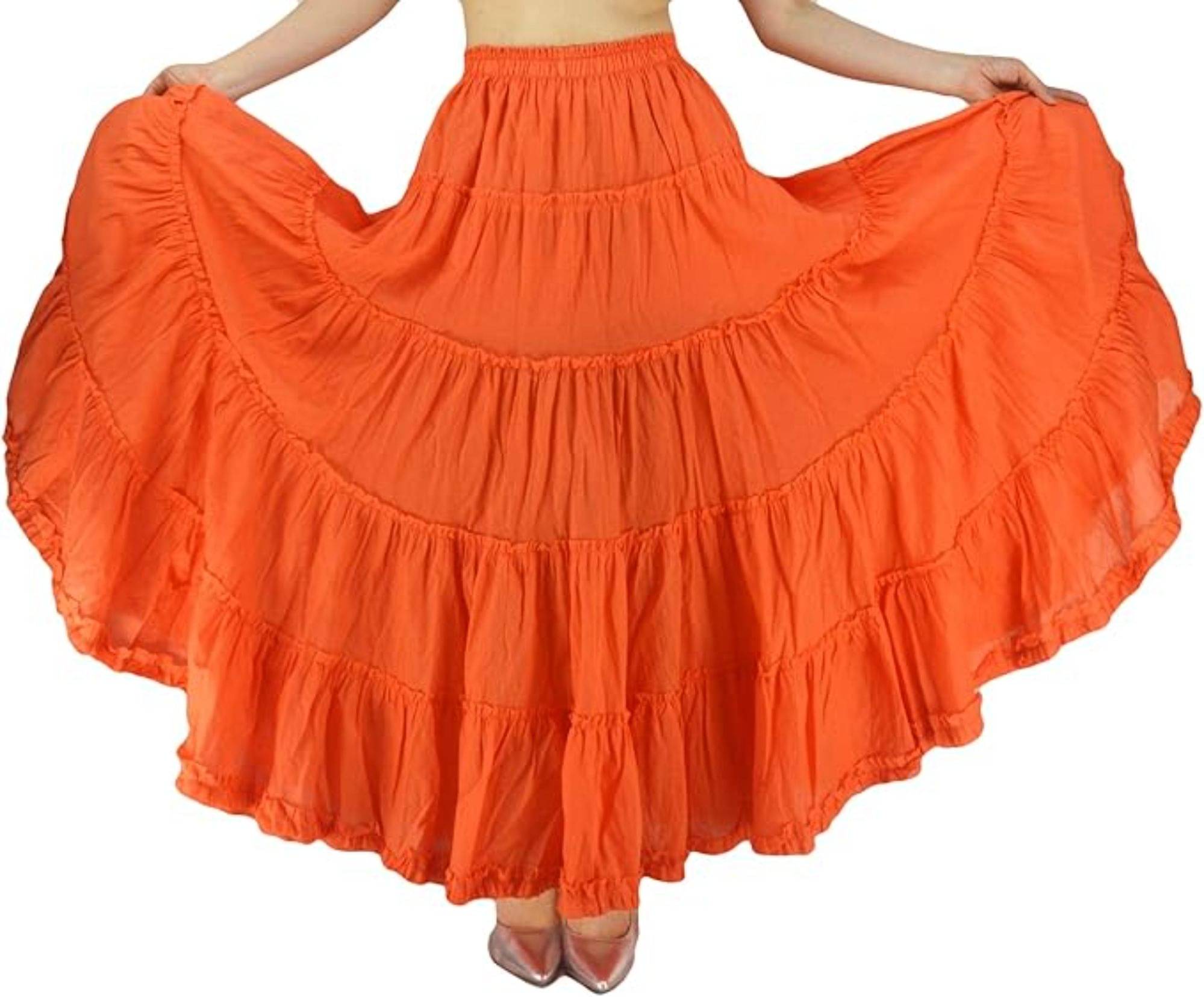     			COMFY ATTIRE Orange Cotton Women's Tiered Skirt ( Pack of 1 )