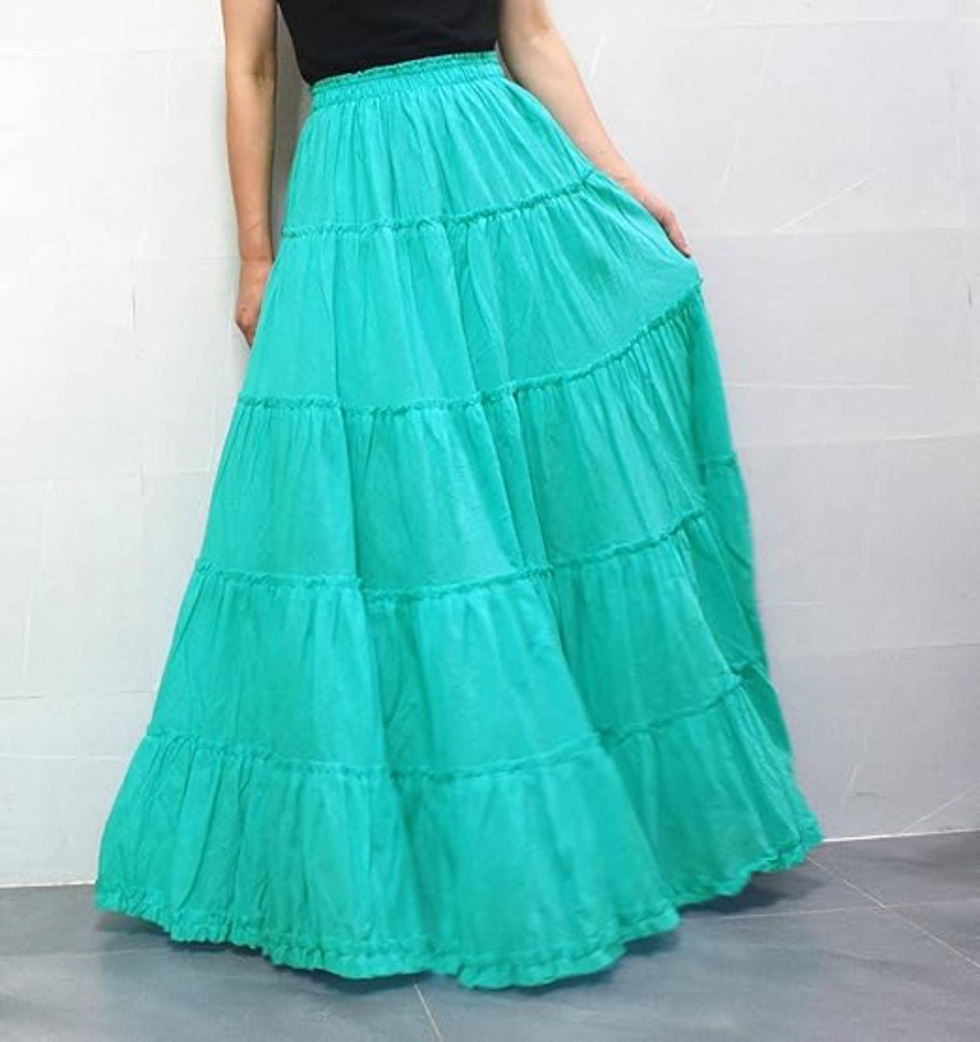     			COMFY ATTIRE Turquoise Cotton Women's Tiered Skirt ( Pack of 1 )