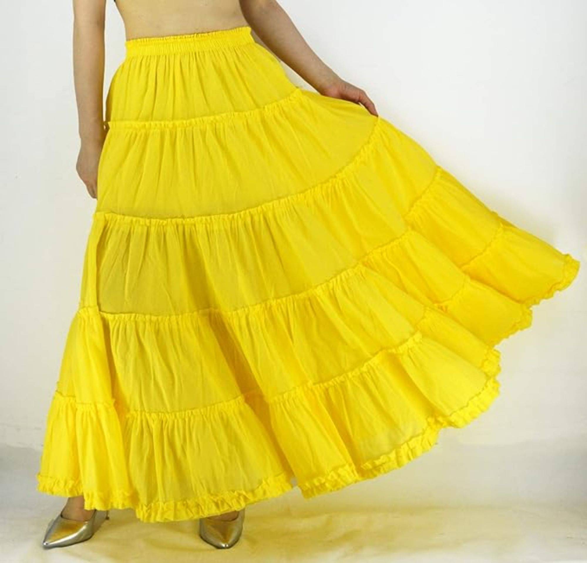     			COMFY ATTIRE Yellow Cotton Women's Tiered Skirt ( Pack of 1 )