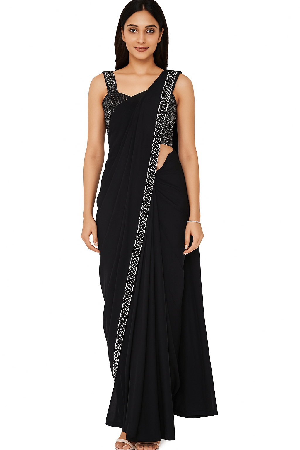 Daughters Enterprise Polyester Embroidered Regular Saree With Stitched Blouse ( Black ) Daughters Enterprise Polyester Embroidered Regular Saree With Stitched Blouse ( Black )