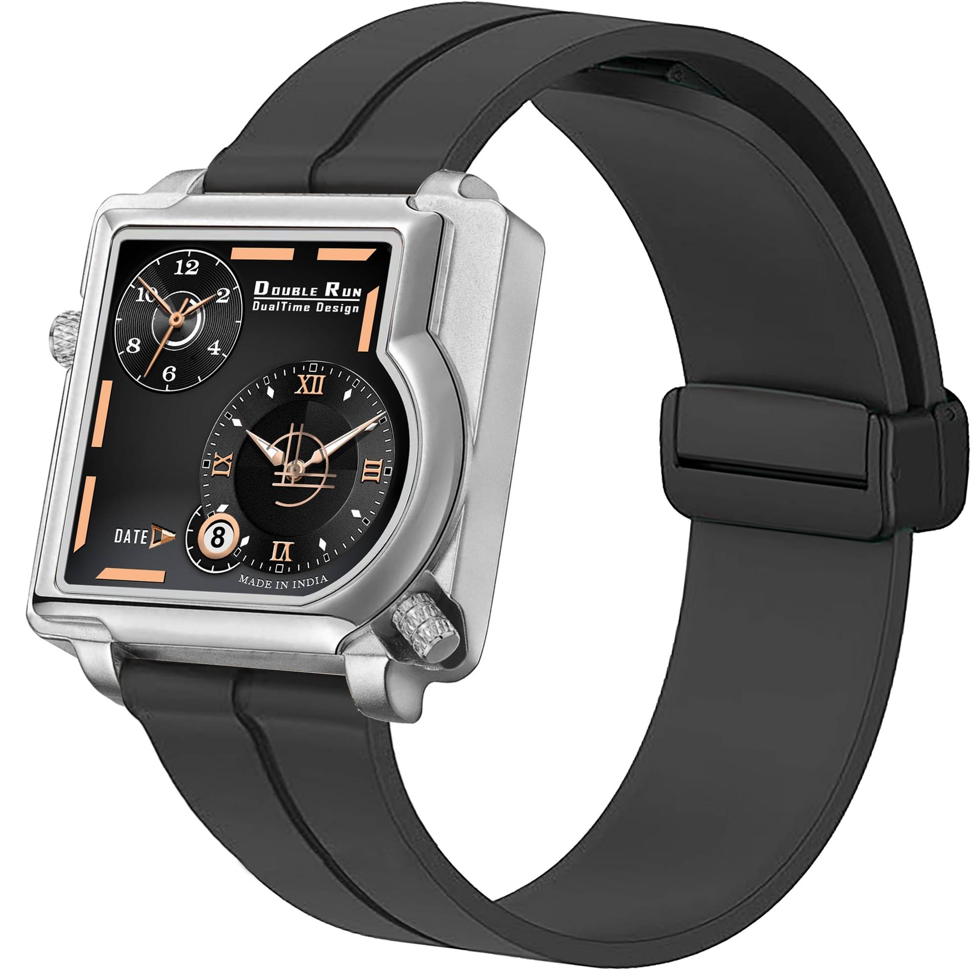     			DoubleRun Black Silicon Chronograph Men's Watch