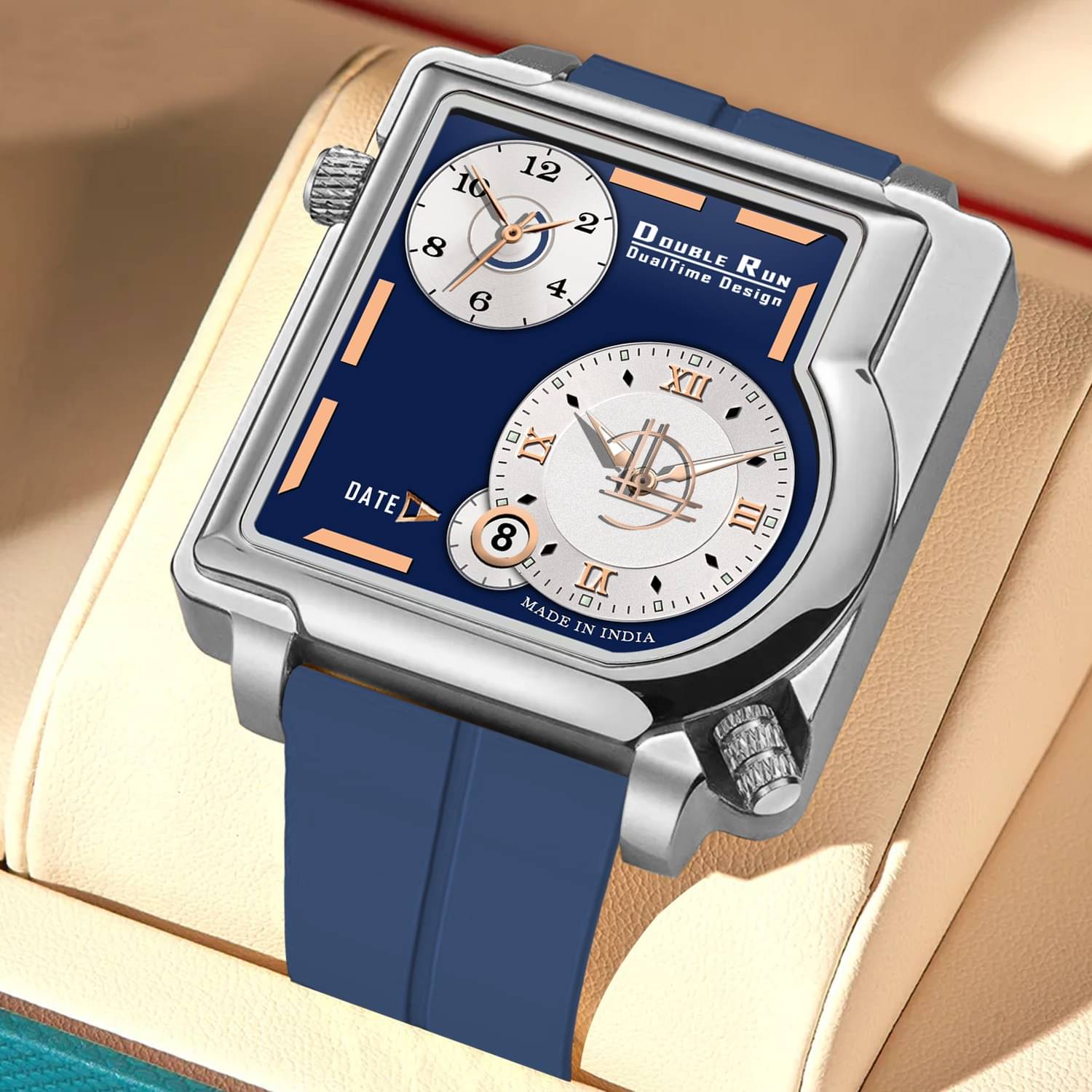     			DoubleRun Blue Silicon Chronograph Men's Watch