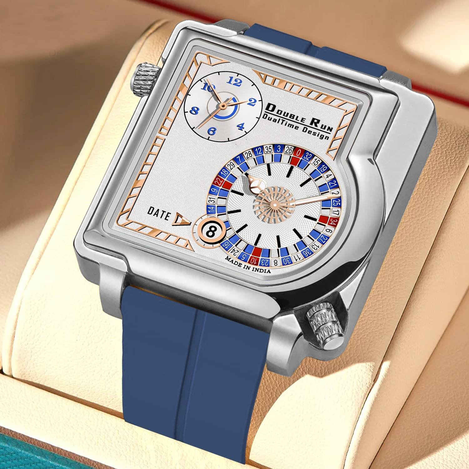     			DoubleRun Blue Silicon Chronograph Men's Watch