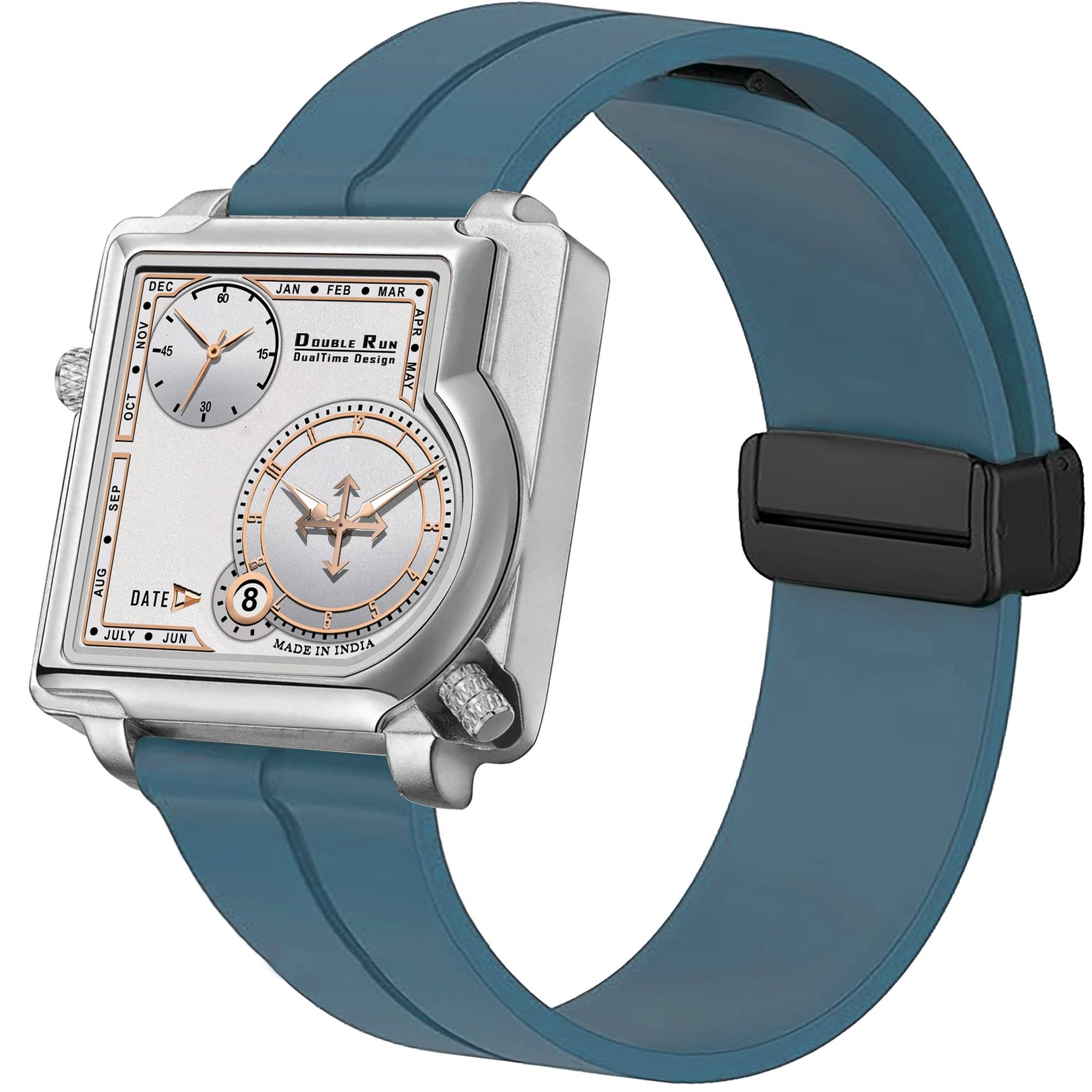     			DoubleRun Blue Silicon Chronograph Men's Watch