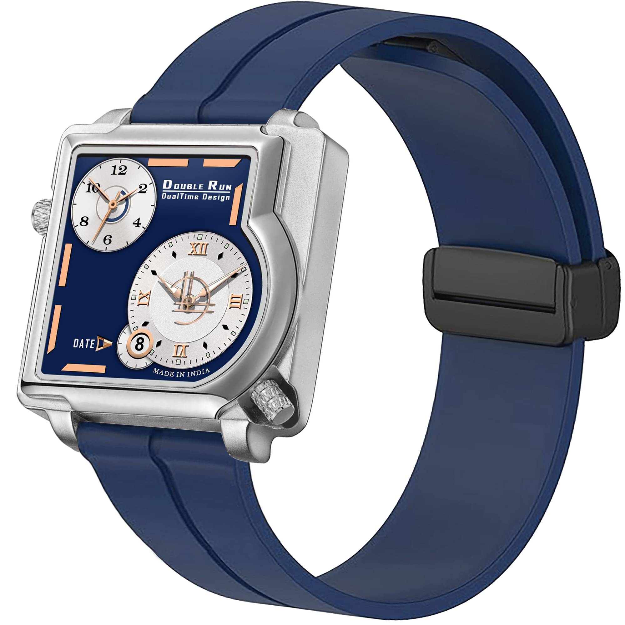     			DoubleRun Blue Silicon Chronograph Men's Watch