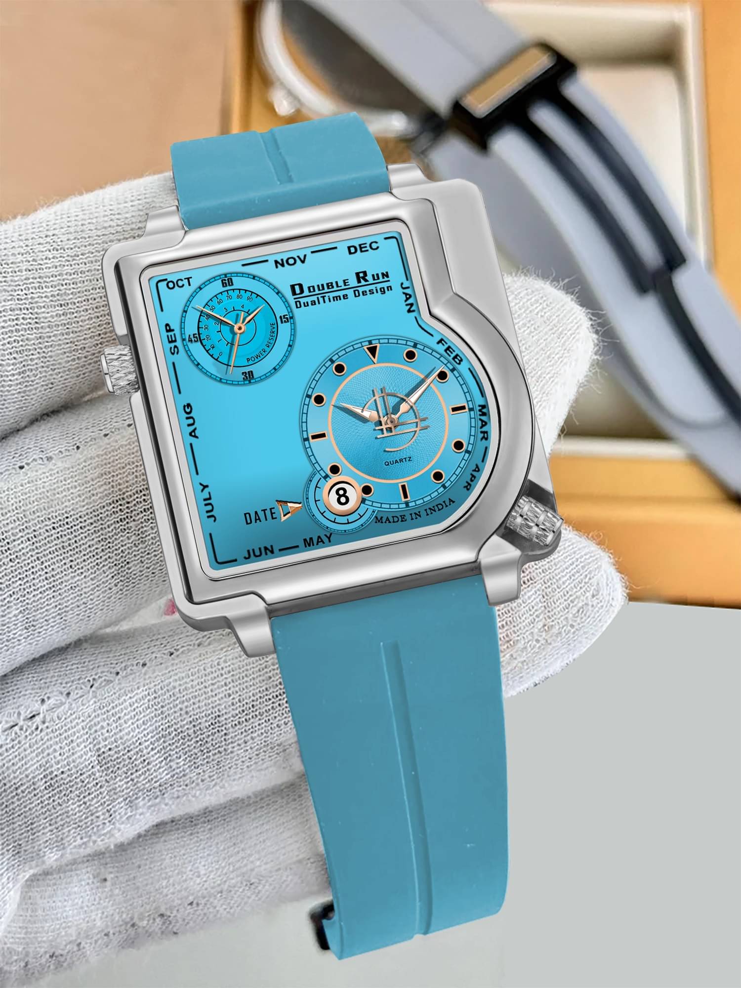     			DoubleRun Blue Silicon Chronograph Men's Watch