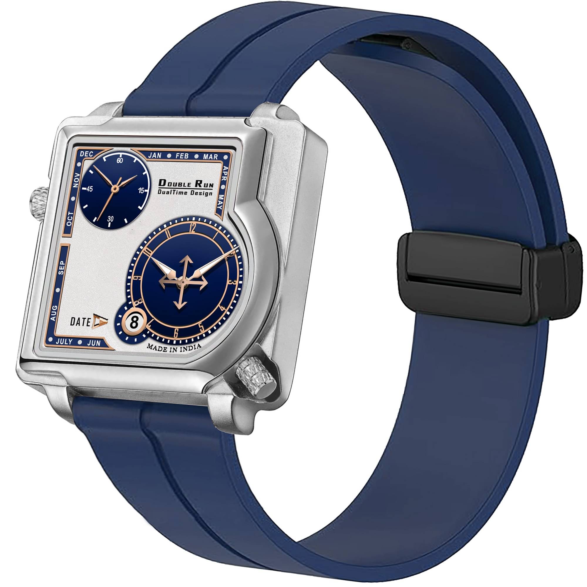     			DoubleRun Blue Silicon Chronograph Men's Watch