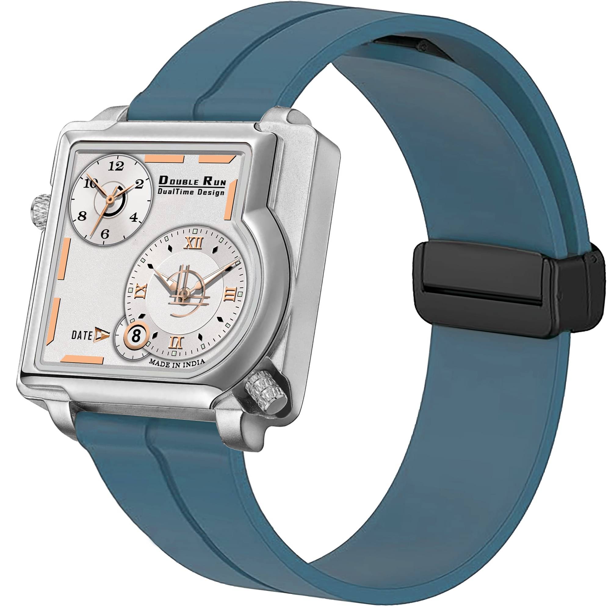     			DoubleRun Blue Silicon Chronograph Men's Watch