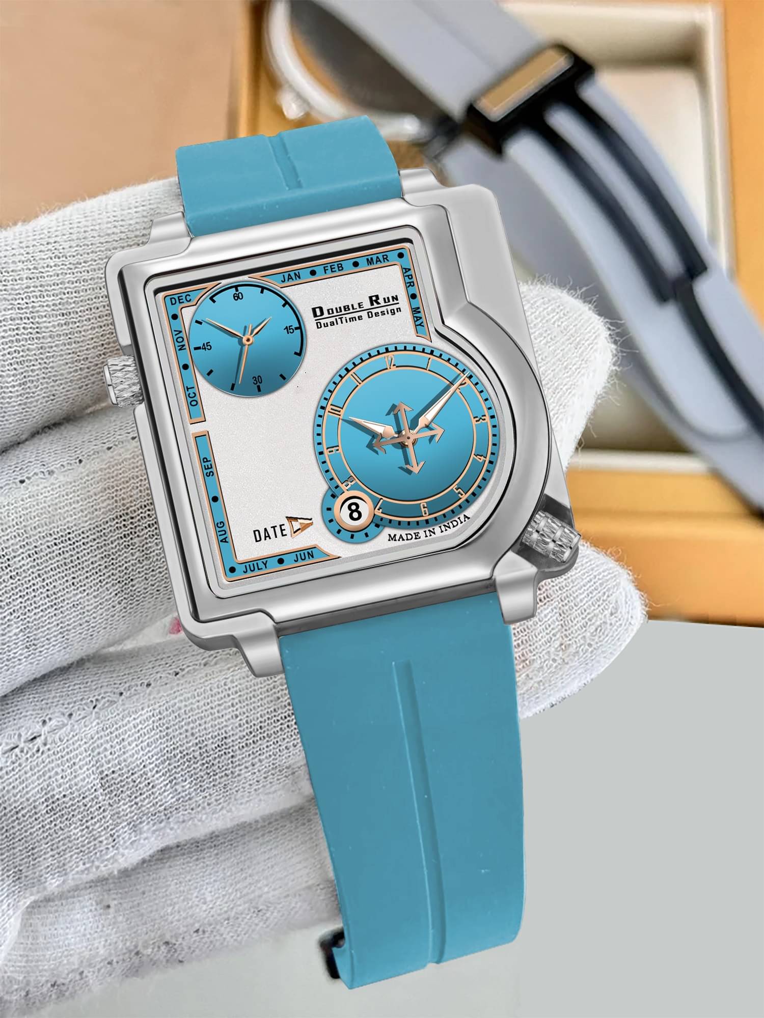     			DoubleRun Blue Silicon Chronograph Men's Watch
