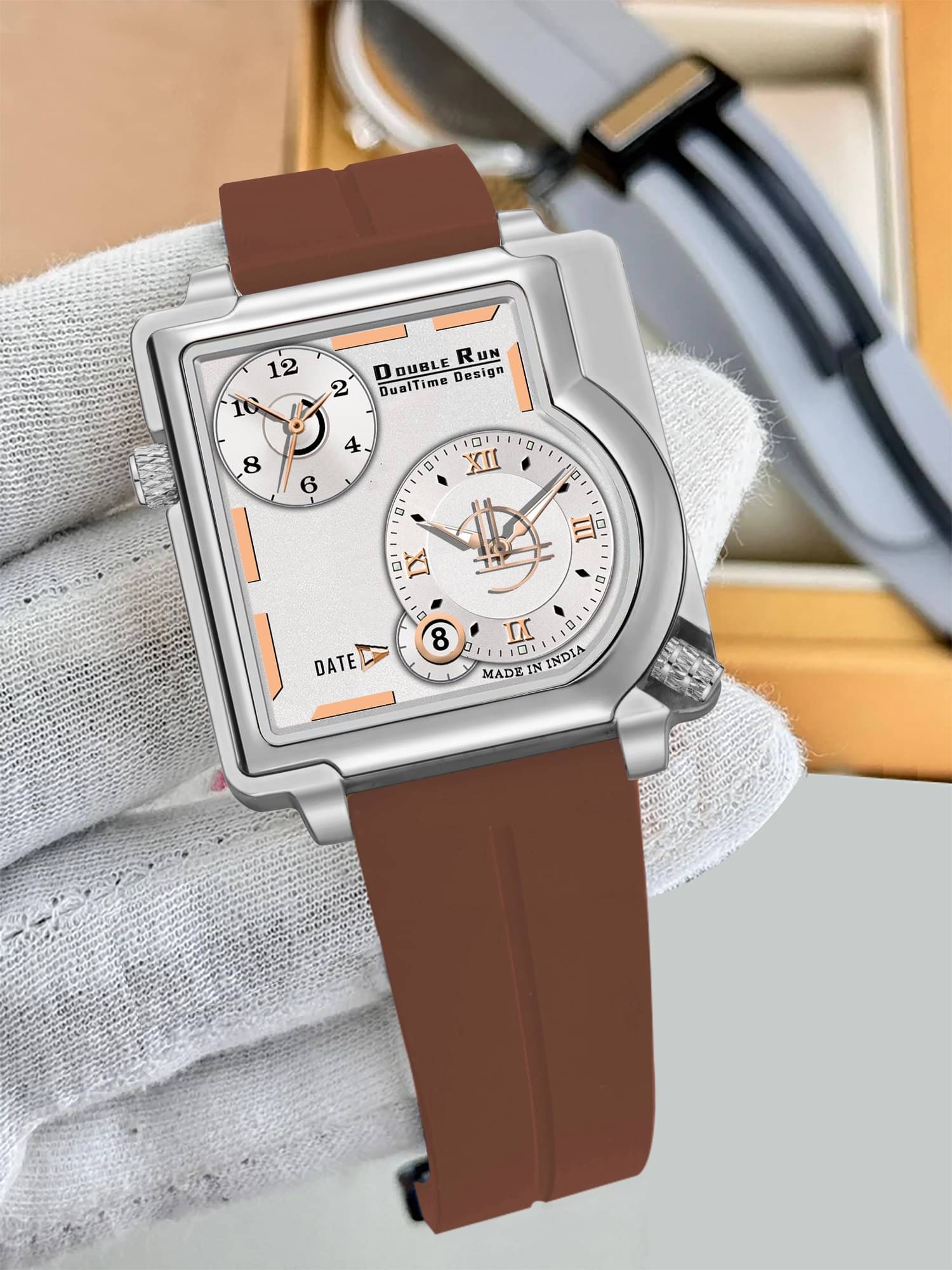     			DoubleRun Brown Silicon Chronograph Men's Watch