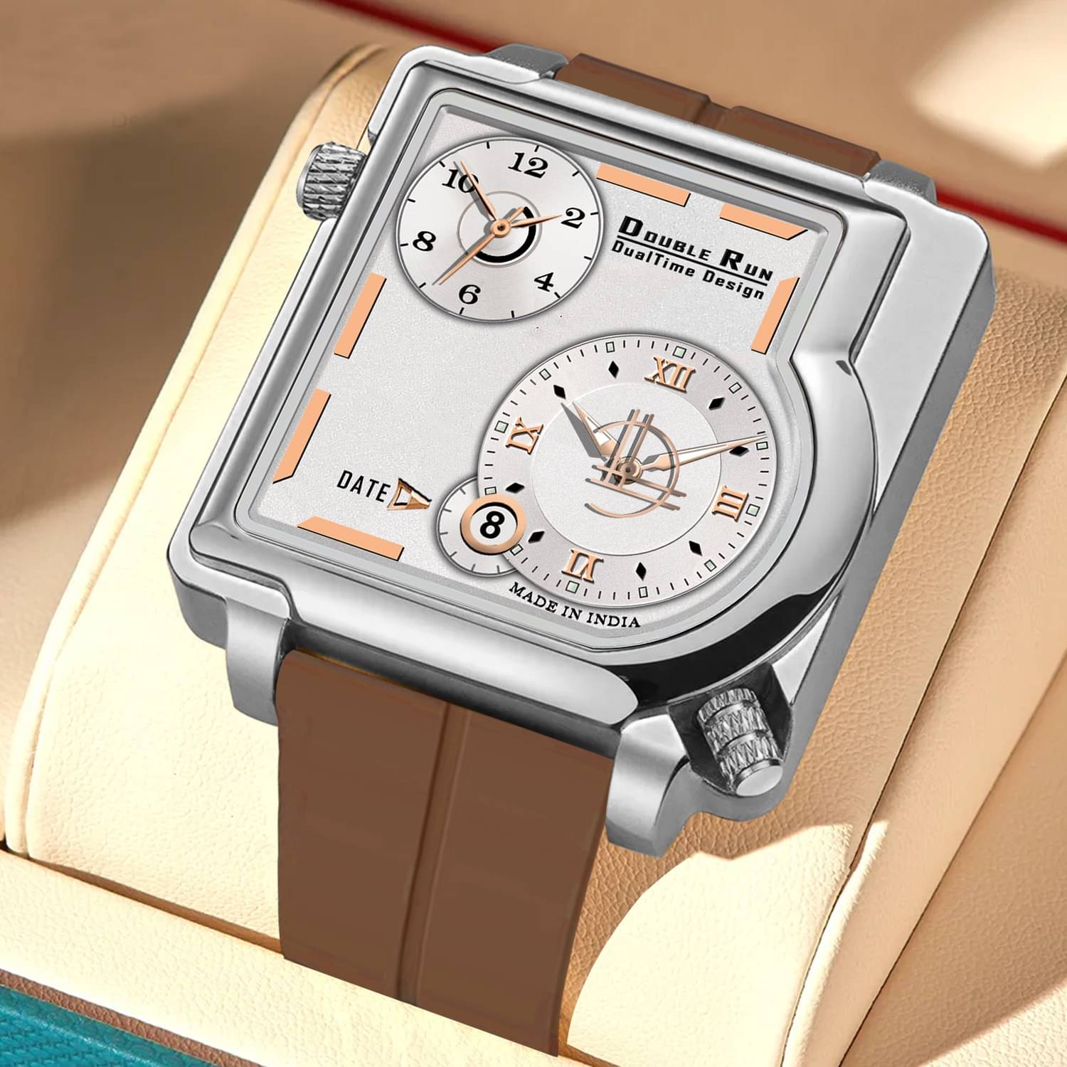     			DoubleRun Brown Silicon Chronograph Men's Watch