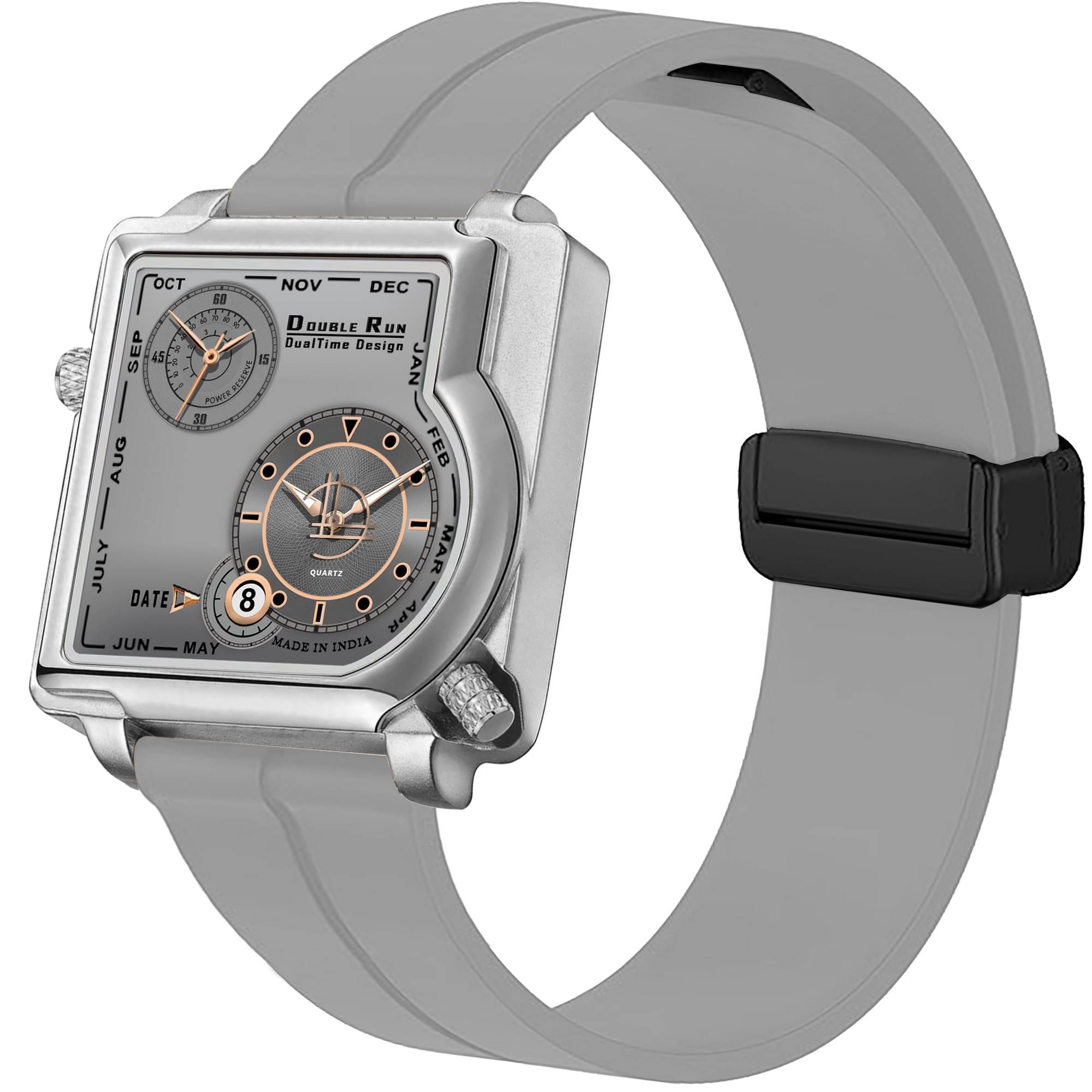     			DoubleRun Light Grey Silicon Chronograph Men's Watch