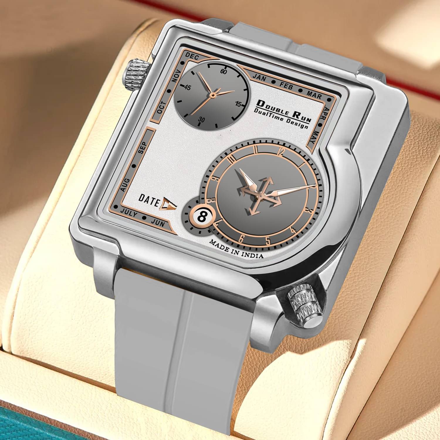     			DoubleRun Light Grey Silicon Chronograph Men's Watch