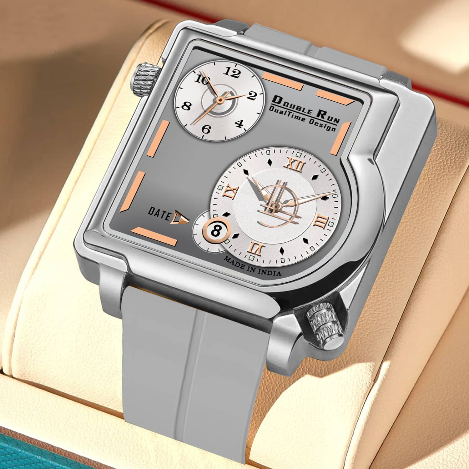     			DoubleRun Light Grey Silicon Chronograph Men's Watch