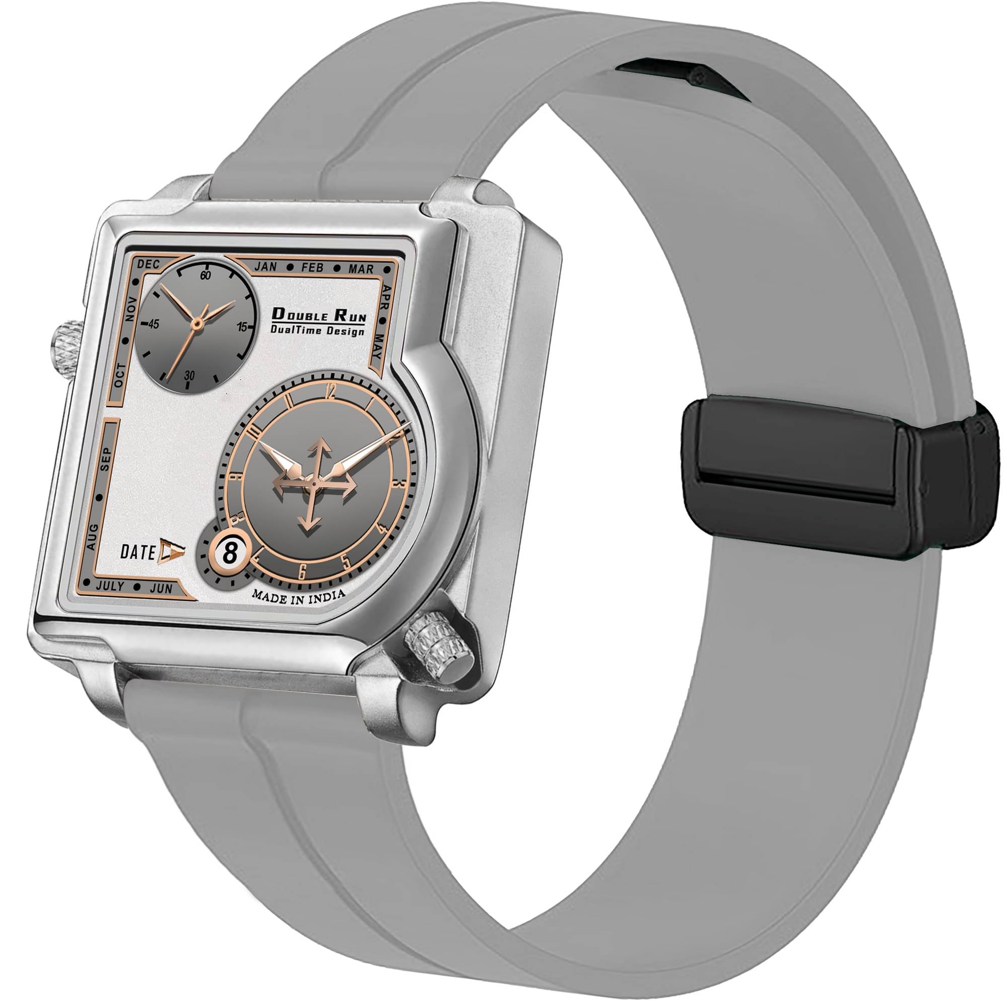     			DoubleRun Light Grey Silicon Chronograph Men's Watch