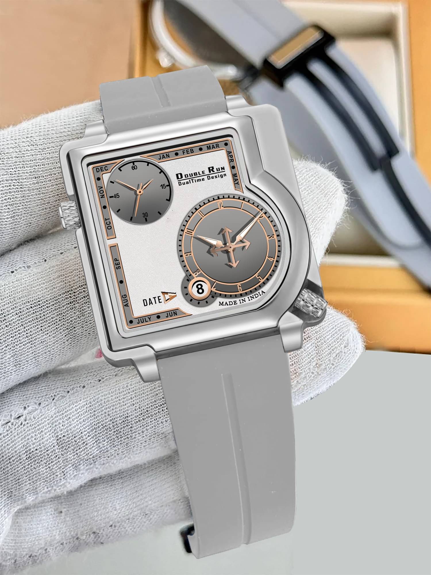     			DoubleRun Light Grey Silicon Chronograph Men's Watch