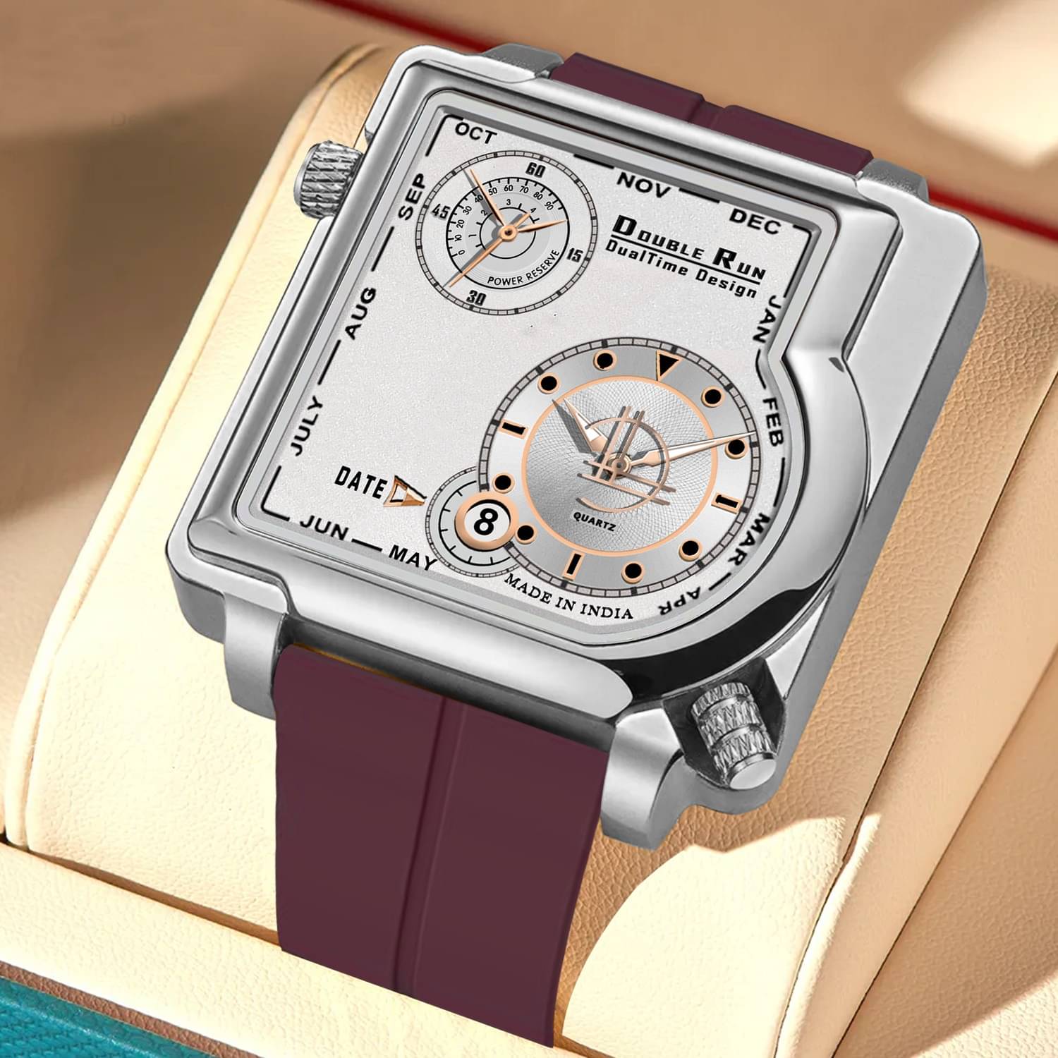     			DoubleRun Maroon Silicon Chronograph Men's Watch