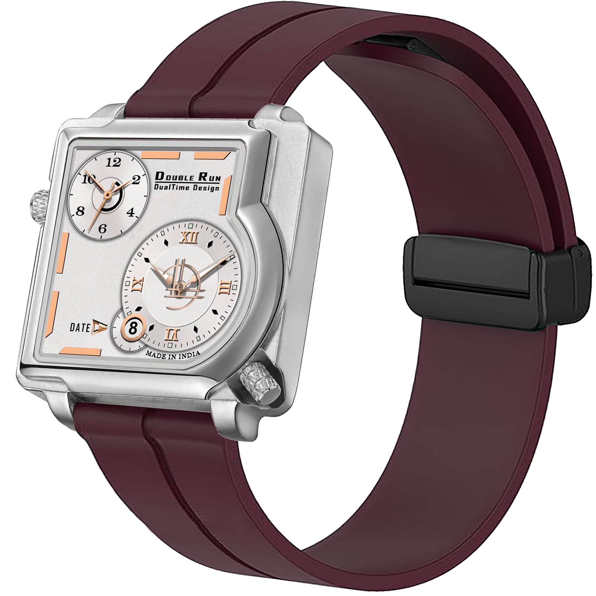     			DoubleRun Maroon Silicon Chronograph Men's Watch