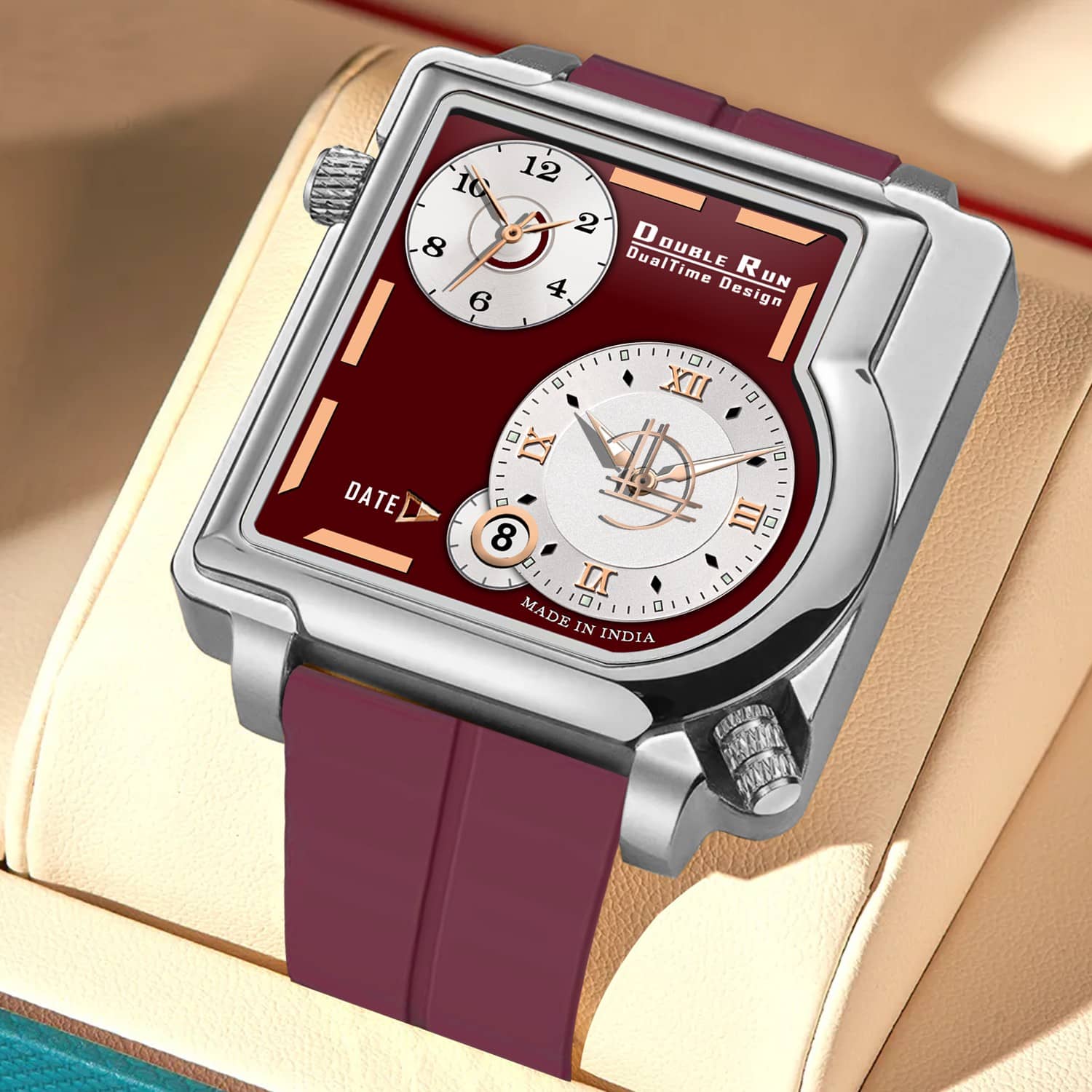 DoubleRun Maroon Silicon Chronograph Men's Watch