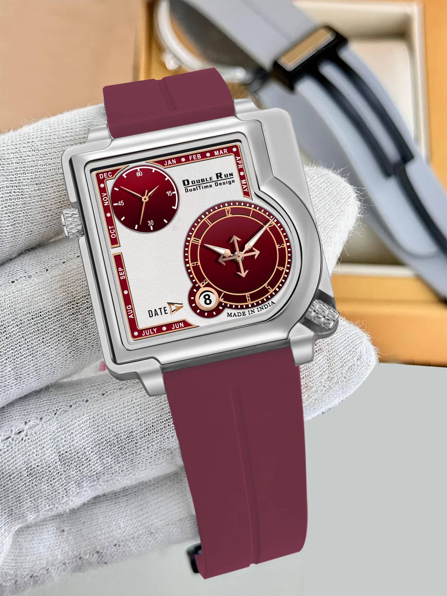     			DoubleRun Maroon Silicon Chronograph Men's Watch