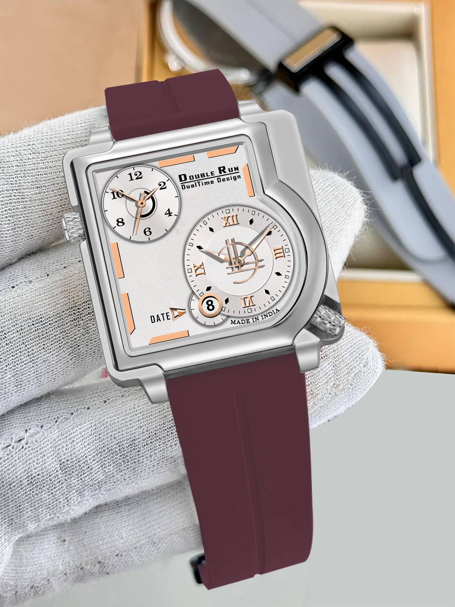     			DoubleRun Maroon Silicon Chronograph Men's Watch
