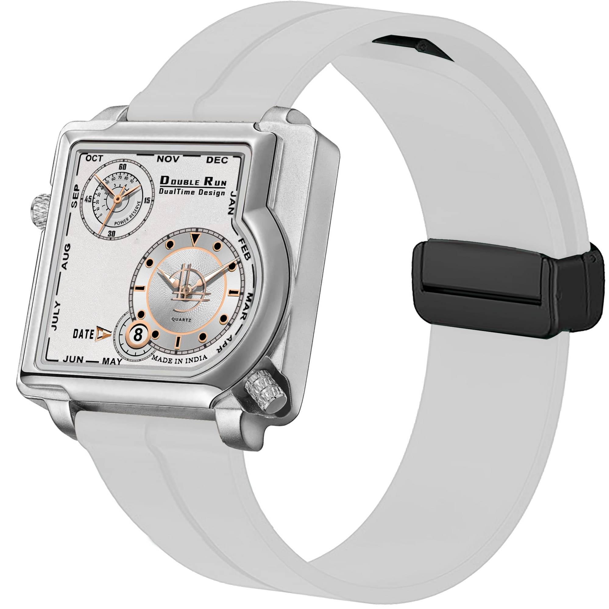     			DoubleRun White Silicon Chronograph Men's Watch