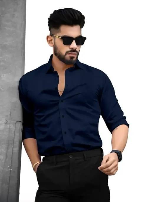     			ETSY Linen Regular Fit Solids Full Sleeves Men's Casual Shirt - Dark Blue ( Pack of 1 )