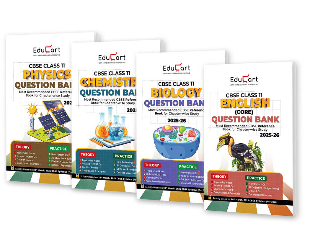     			Educart CBSE Class 11 Question Bank Physics, Chemistry, Biology and English 2026 (Set of 4 Books strictly for 2025-26 Exam)
