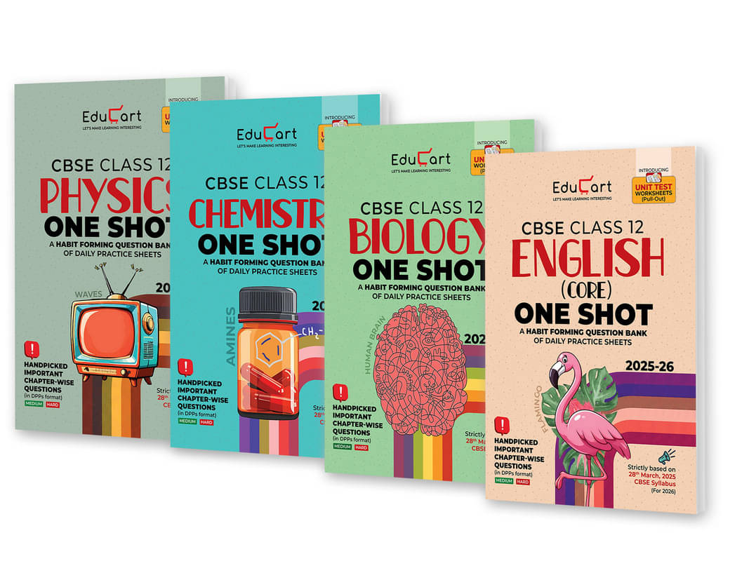     			Educart CBSE Class 12 One Shot Question Bank Physics, Chemistry, Biology and English 2026 (Set of 4 Books including PYQs for 2025-26 Exam)