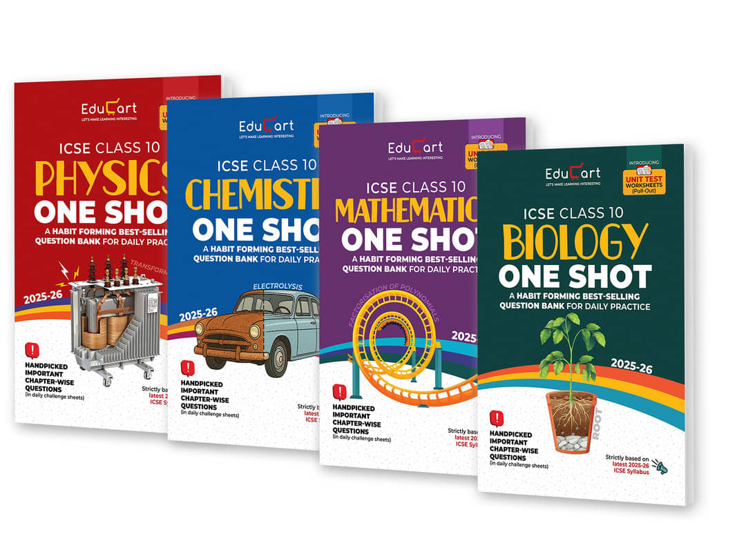     			Educart ICSE Class 10 One Shot Question Bank 2026 | Physics, Chemistry, Mathematics and Biology (Set of 4 Books) For 2025-26 Exam