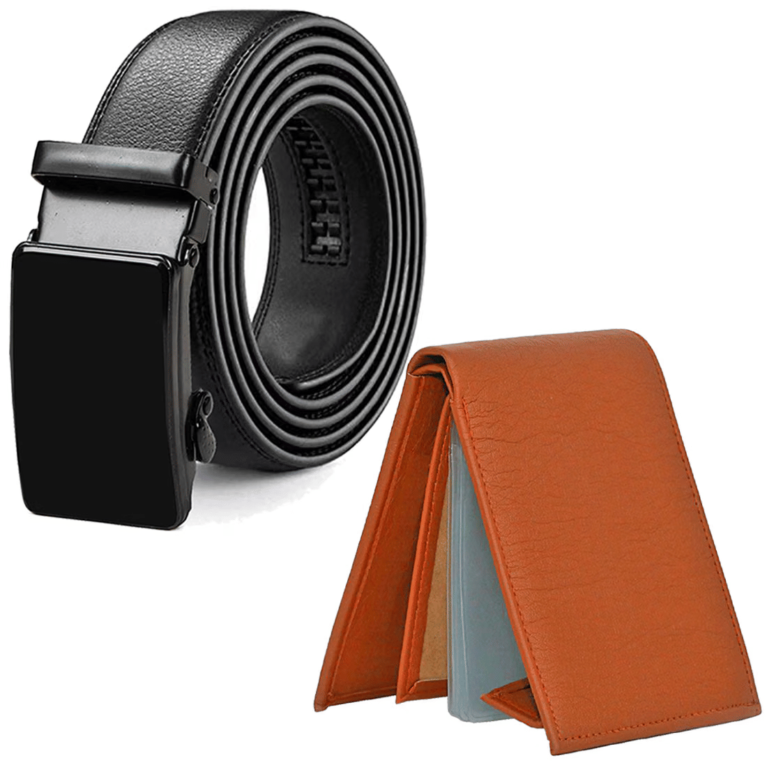 GRACE'N GOLD - Black Faux Leather Men's Belts Wallets Set ( Pack of 1 ) GRACE'N GOLD - Black Faux Leather Men's Belts Wallets Set ( Pack of 1 )