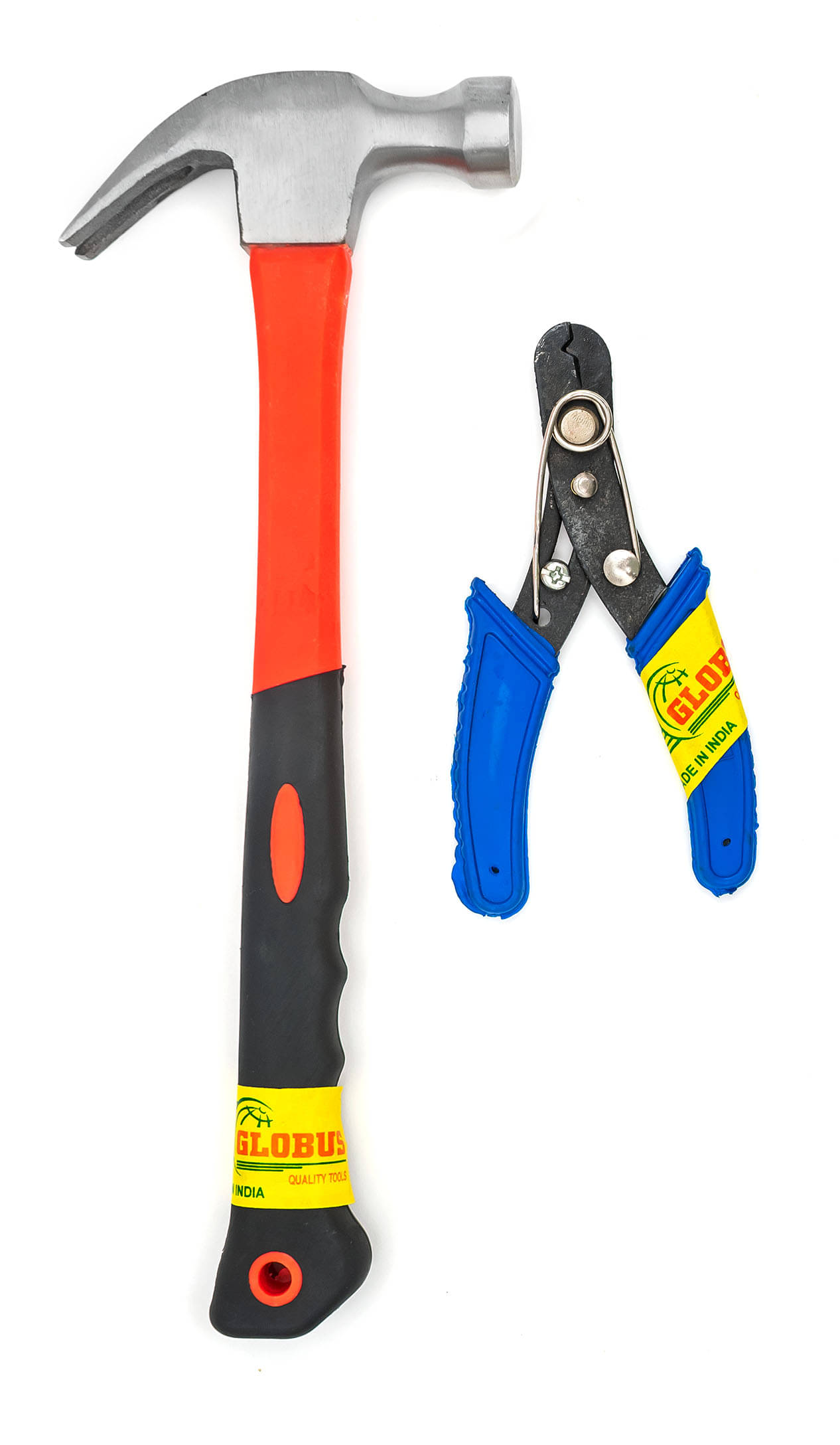     			Globus 1613 -Curved Claw Hammerwith FIBER GLASS Handle and Rubber SHOCK PROOF Grip (0.40 kg) & Wire Stripper/Cutter(5"/125MM).