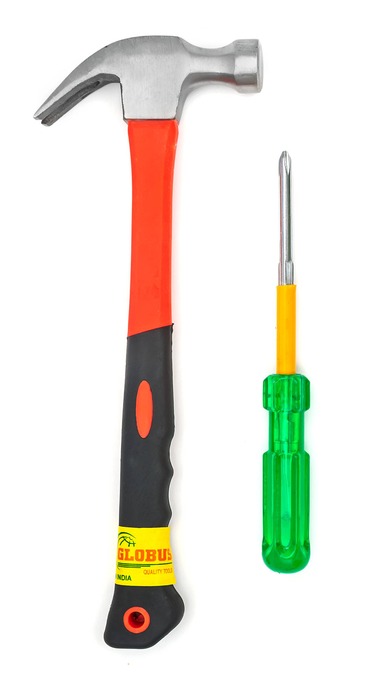Globus 1616-Curved Claw Hammer with FIBER GLASS Handle and Rubber SHOCK PROOF Grip (0.40 kg) & SCREWDRIVER 6 inch (150mm).Professional & home use tools. Globus 1616-Curved Claw Hammer with FIBER GLASS Handle and Rubber SHOCK PROOF Grip (0.40 kg) & SCREWDRIVER 6 inch (150mm).Professional & home use tools.